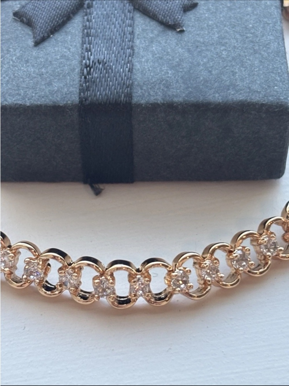 Rose Gold Plated Link Bracelet Dainty CZ Tennis Style Bracelet Elegant - Picture 13 of 13